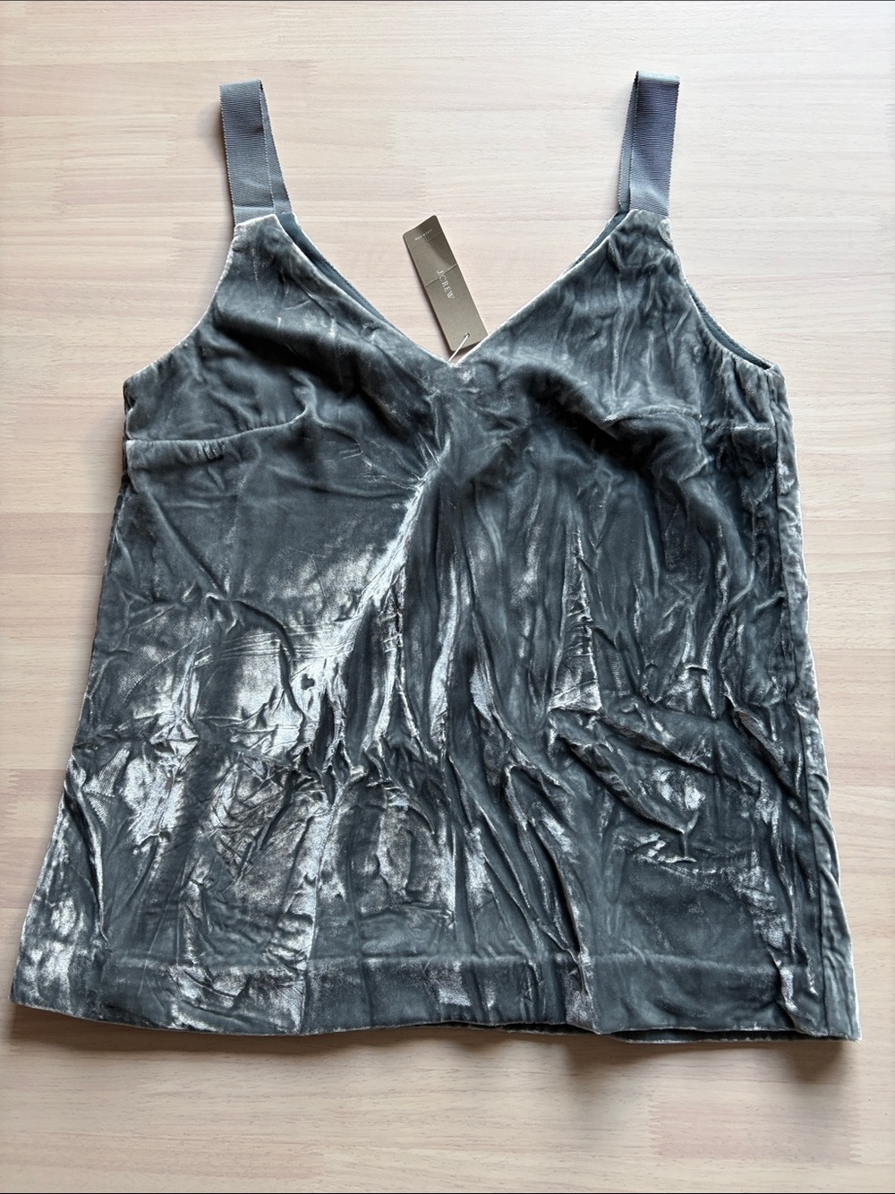 J.CREW Drapey Velvet Camisole Top V-Neck Cami Tank Gray NWT